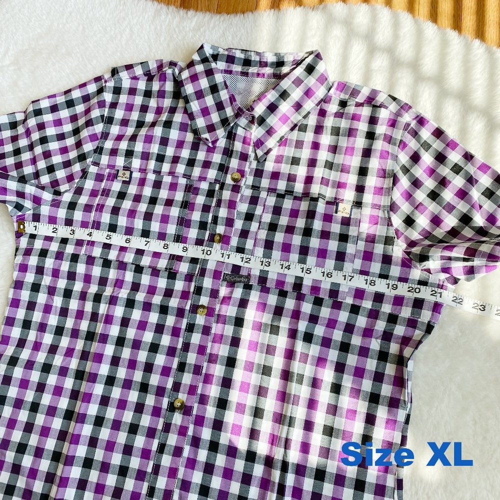 Columbia, Women's PFG Bonehead Short Sleeve Shirts, Purple Plaid, Size S / XL - Picture 10 of 12
